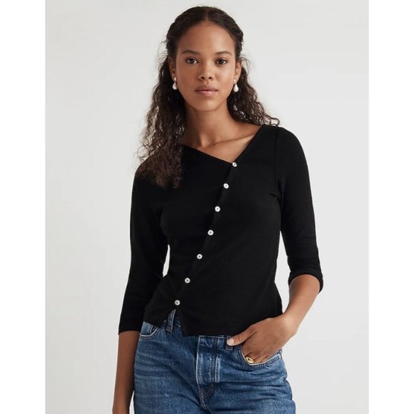Madewell Sweaters - Madewell Asymmetrical Button-Front Cardigan M Blk NWT